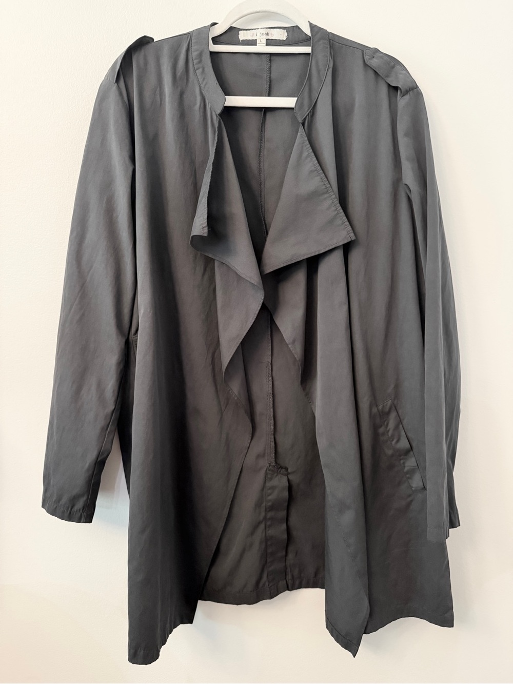 Charcoal Gray Open Front Waterfall Trench Coat Lightweight Duster Jacket Size L